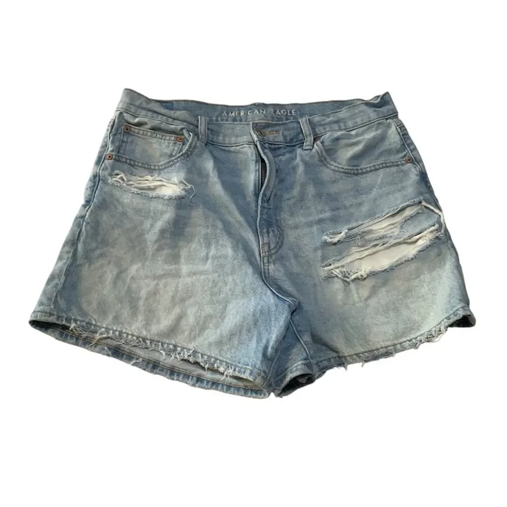 American Eagle Outfitters women's size 12 L Light Blue Distressed Jean Shorts